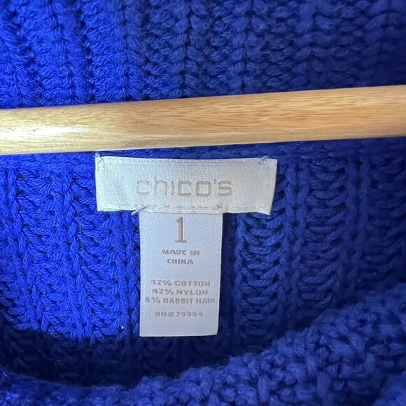 Chicos Sweater Womens Size 1/M Bright Blue/Purple Turtleneck Rabbit Hair Blend - Picture 2 of 15